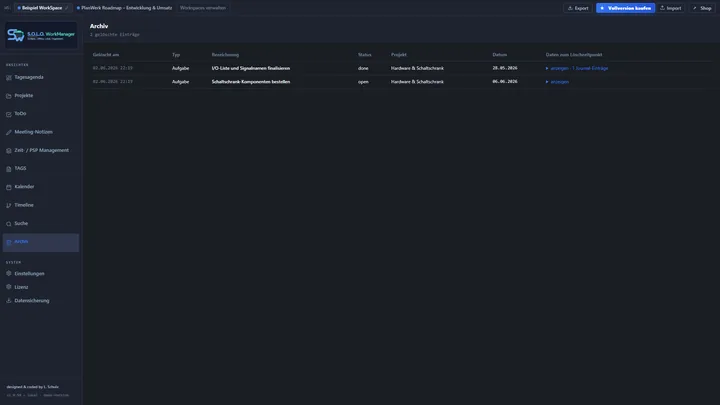 Screenshot: Archiv