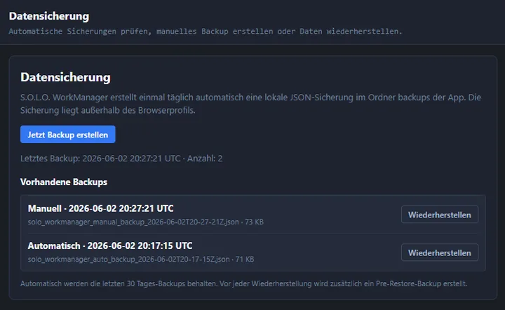 Screenshot: Datensicherung